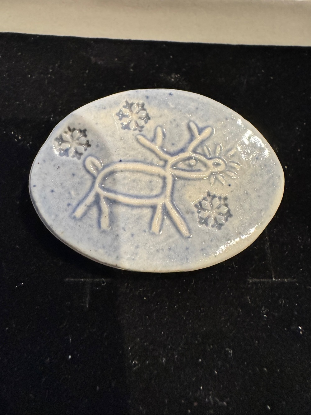 Vintage Handcrafted Light Blue Ceramic Reindeer Brooch